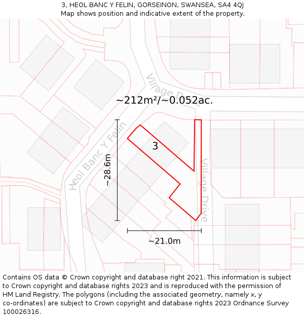 3, HEOL BANC Y FELIN, GORSEINON, SWANSEA, SA4 4QJ: Plot and title map