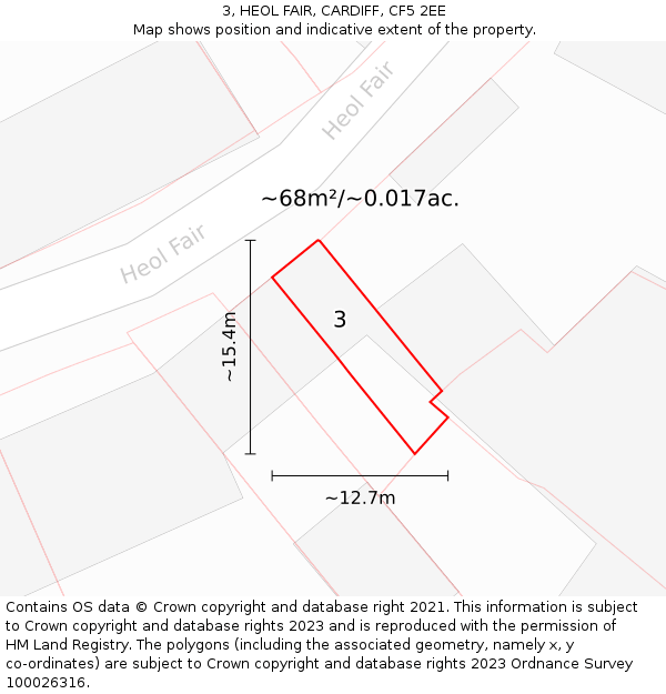 3, HEOL FAIR, CARDIFF, CF5 2EE: Plot and title map