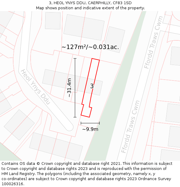 3, HEOL YNYS DDU, CAERPHILLY, CF83 1SD: Plot and title map