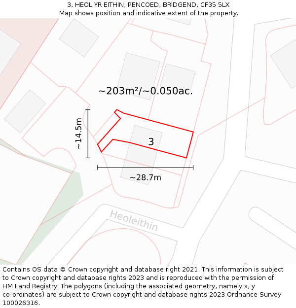 3, HEOL YR EITHIN, PENCOED, BRIDGEND, CF35 5LX: Plot and title map