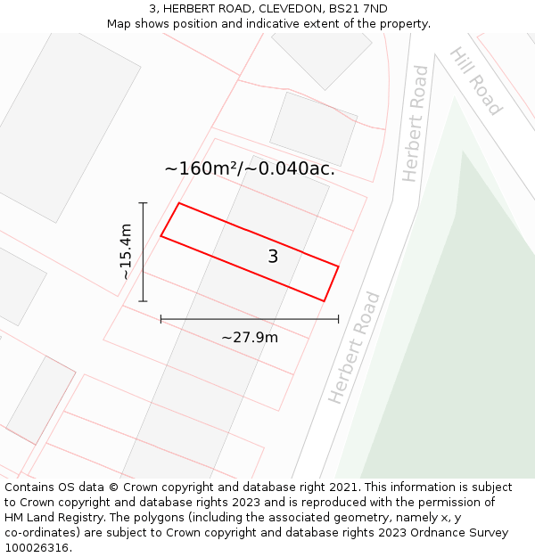 3, HERBERT ROAD, CLEVEDON, BS21 7ND: Plot and title map
