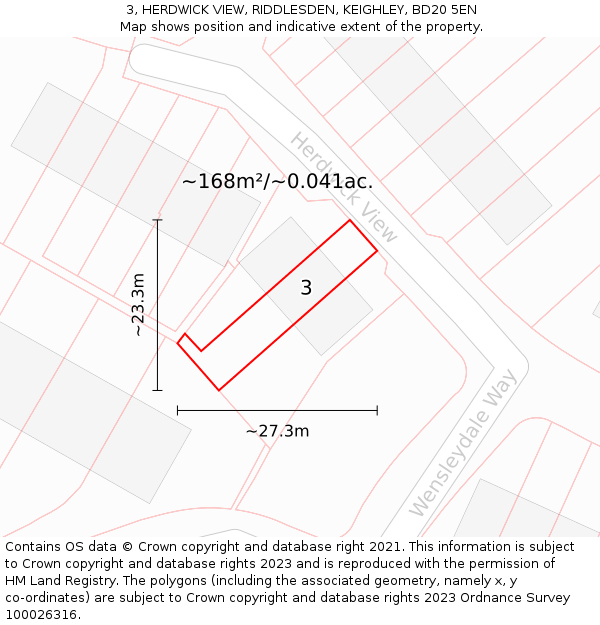 3, HERDWICK VIEW, RIDDLESDEN, KEIGHLEY, BD20 5EN: Plot and title map