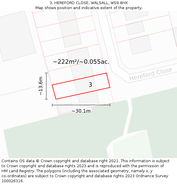 3, HEREFORD CLOSE, WALSALL, WS9 8HX: Plot and title map
