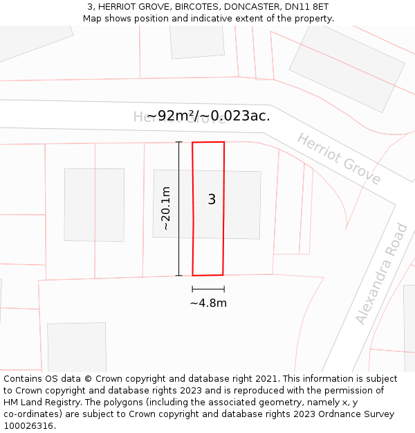3, HERRIOT GROVE, BIRCOTES, DONCASTER, DN11 8ET: Plot and title map
