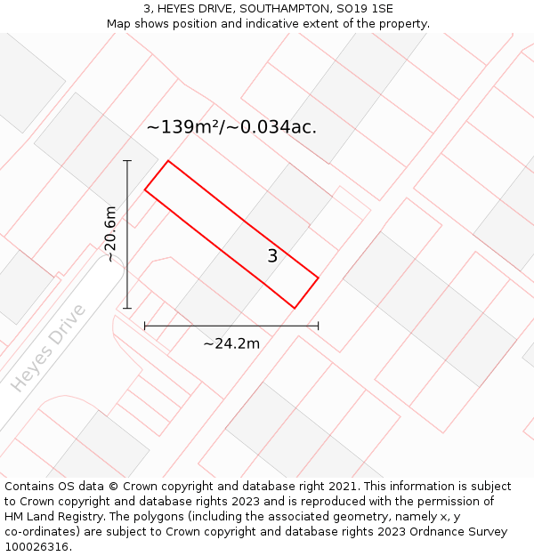 3, HEYES DRIVE, SOUTHAMPTON, SO19 1SE: Plot and title map