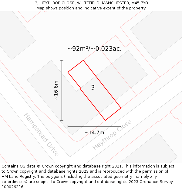 3, HEYTHROP CLOSE, WHITEFIELD, MANCHESTER, M45 7YB: Plot and title map