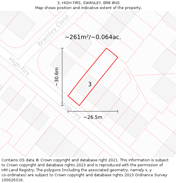 3, HIGH FIRS, SWANLEY, BR8 8NS: Plot and title map