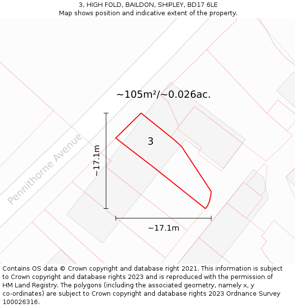 3, HIGH FOLD, BAILDON, SHIPLEY, BD17 6LE: Plot and title map