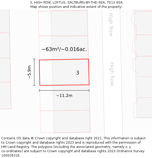 3, HIGH ROW, LOFTUS, SALTBURN-BY-THE-SEA, TS13 4SA: Plot and title map