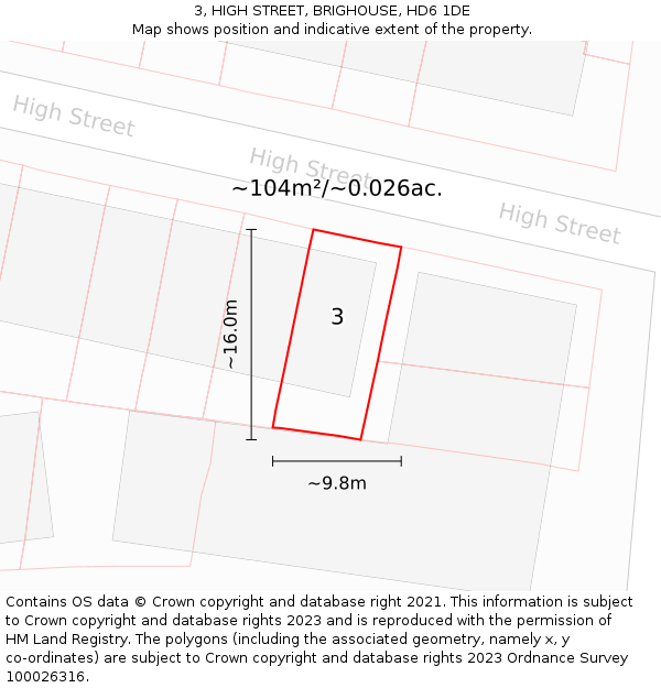 3, HIGH STREET, BRIGHOUSE, HD6 1DE: Plot and title map