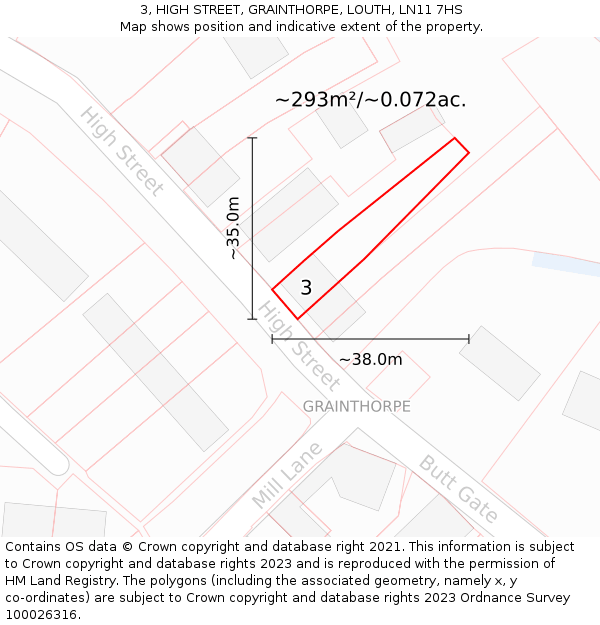 3, HIGH STREET, GRAINTHORPE, LOUTH, LN11 7HS: Plot and title map