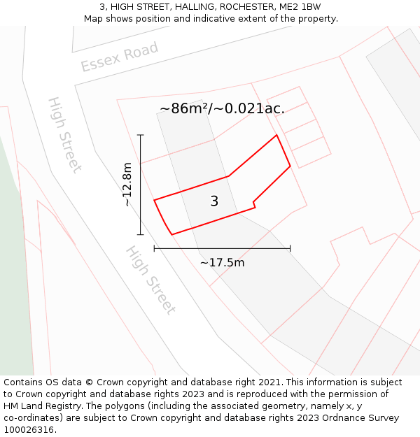 3, HIGH STREET, HALLING, ROCHESTER, ME2 1BW: Plot and title map