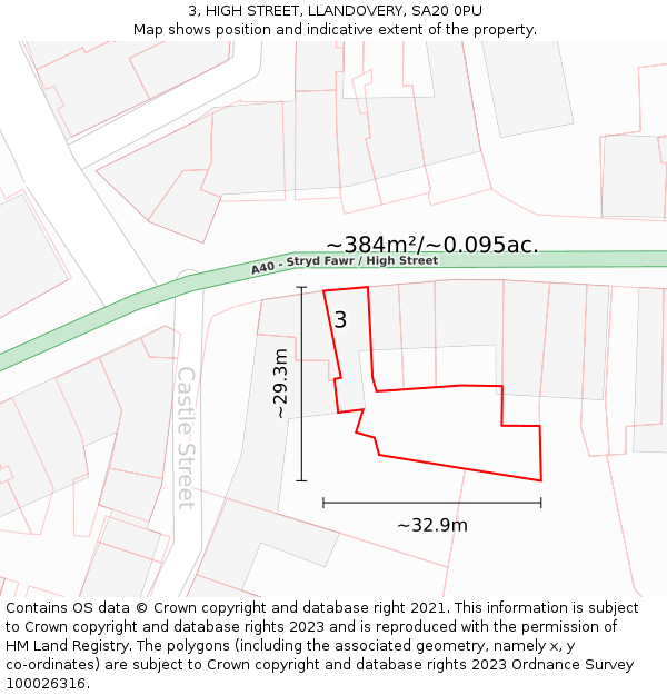 3, HIGH STREET, LLANDOVERY, SA20 0PU: Plot and title map