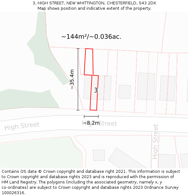 3, HIGH STREET, NEW WHITTINGTON, CHESTERFIELD, S43 2DX: Plot and title map