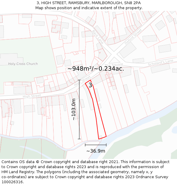 3, HIGH STREET, RAMSBURY, MARLBOROUGH, SN8 2PA: Plot and title map
