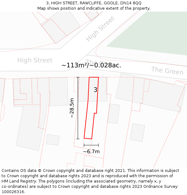 3, HIGH STREET, RAWCLIFFE, GOOLE, DN14 8QQ: Plot and title map