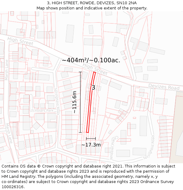 3, HIGH STREET, ROWDE, DEVIZES, SN10 2NA: Plot and title map