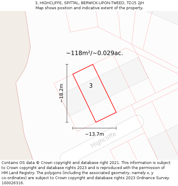 3, HIGHCLIFFE, SPITTAL, BERWICK-UPON-TWEED, TD15 2JH: Plot and title map