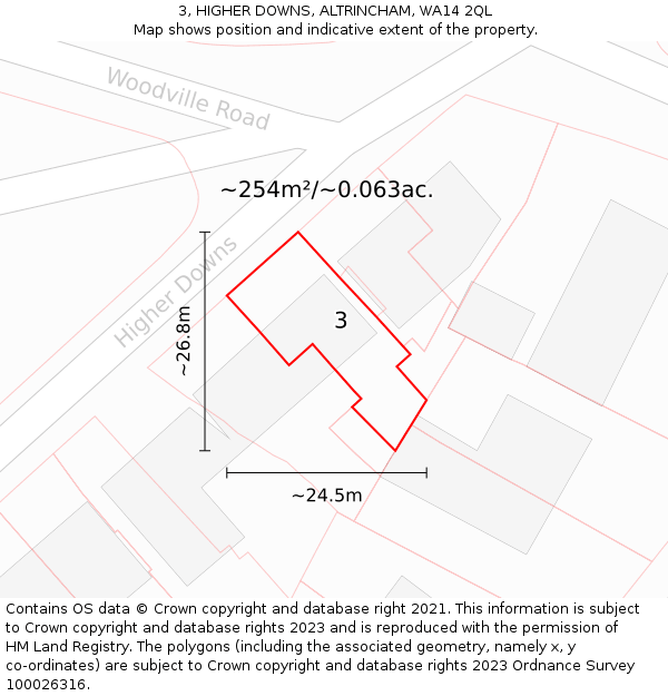 3, HIGHER DOWNS, ALTRINCHAM, WA14 2QL: Plot and title map