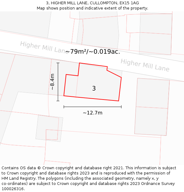 3, HIGHER MILL LANE, CULLOMPTON, EX15 1AG: Plot and title map