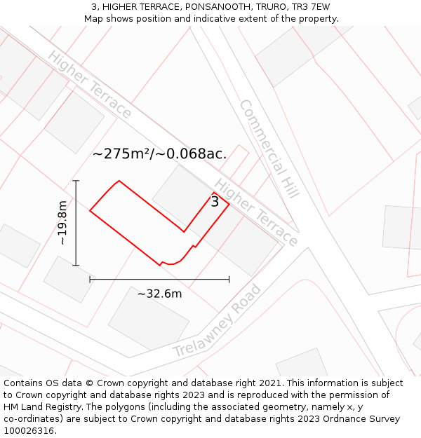 3, HIGHER TERRACE, PONSANOOTH, TRURO, TR3 7EW: Plot and title map