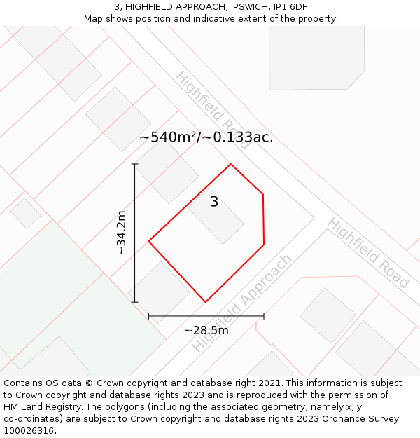 3, HIGHFIELD APPROACH, IPSWICH, IP1 6DF: Plot and title map