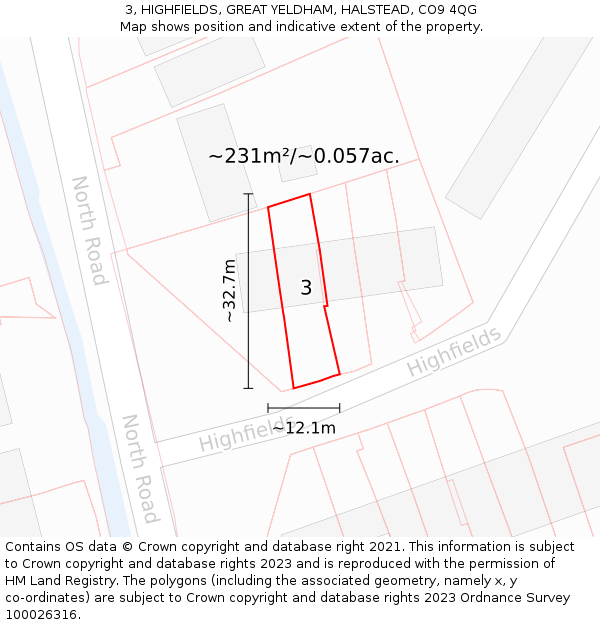 3, HIGHFIELDS, GREAT YELDHAM, HALSTEAD, CO9 4QG: Plot and title map