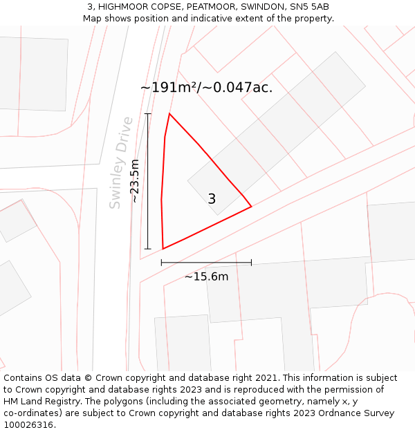 3, HIGHMOOR COPSE, PEATMOOR, SWINDON, SN5 5AB: Plot and title map