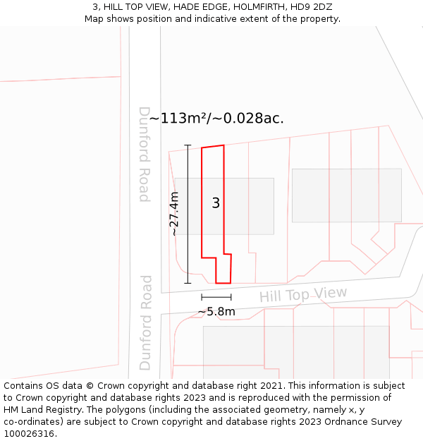 3, HILL TOP VIEW, HADE EDGE, HOLMFIRTH, HD9 2DZ: Plot and title map