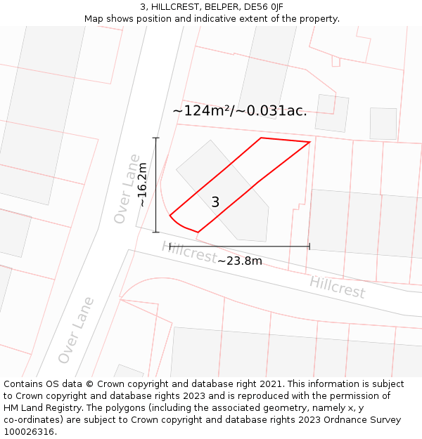 3, HILLCREST, BELPER, DE56 0JF: Plot and title map