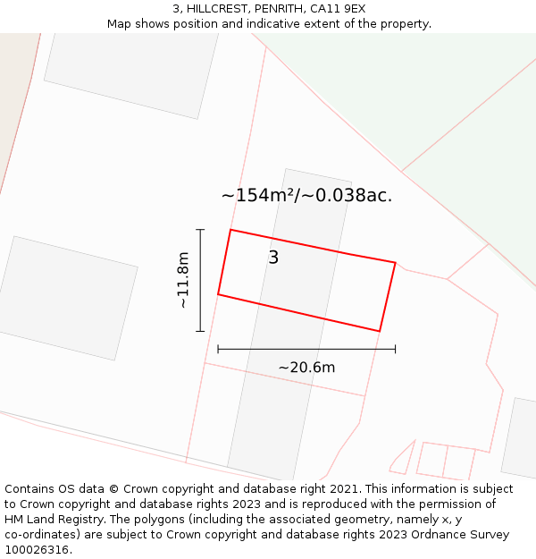 3, HILLCREST, PENRITH, CA11 9EX: Plot and title map