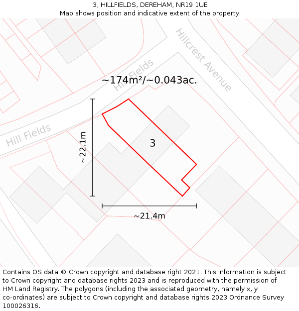 3, HILLFIELDS, DEREHAM, NR19 1UE: Plot and title map