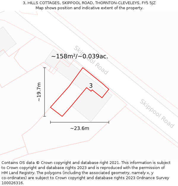 3, HILLS COTTAGES, SKIPPOOL ROAD, THORNTON-CLEVELEYS, FY5 5JZ: Plot and title map