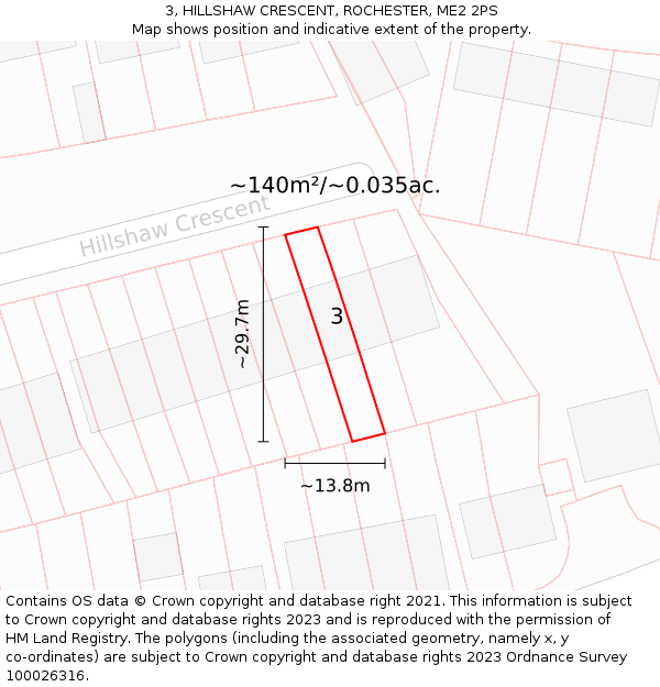 3, HILLSHAW CRESCENT, ROCHESTER, ME2 2PS: Plot and title map