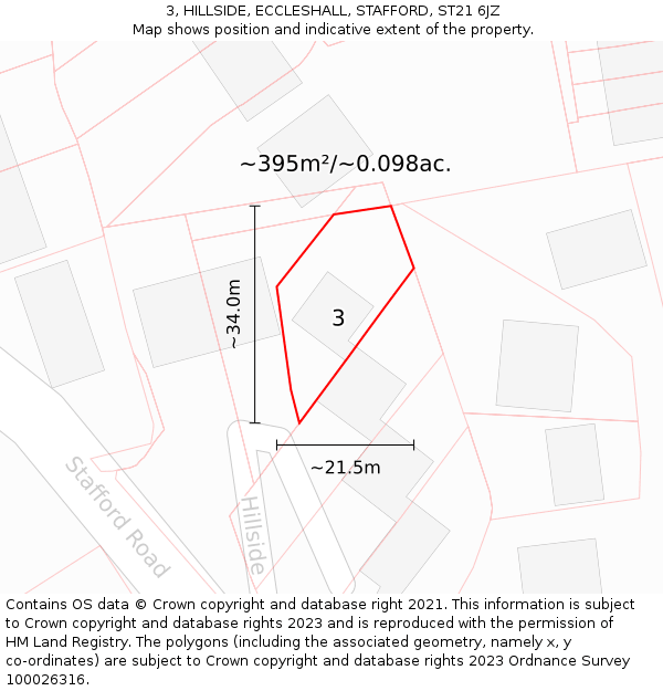 3, HILLSIDE, ECCLESHALL, STAFFORD, ST21 6JZ: Plot and title map