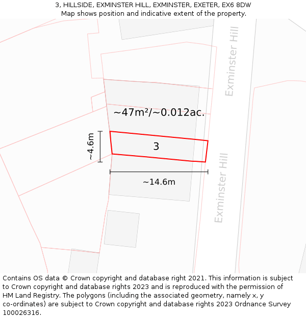 3, HILLSIDE, EXMINSTER HILL, EXMINSTER, EXETER, EX6 8DW: Plot and title map