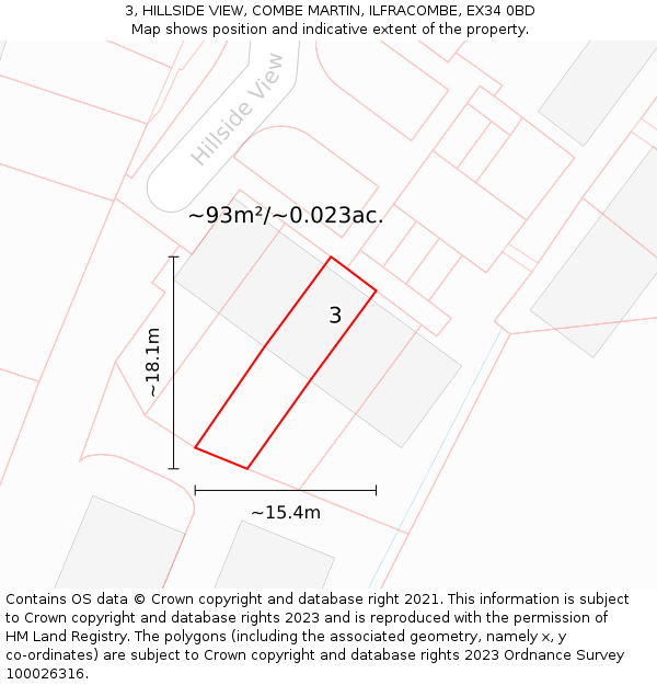 3, HILLSIDE VIEW, COMBE MARTIN, ILFRACOMBE, EX34 0BD: Plot and title map