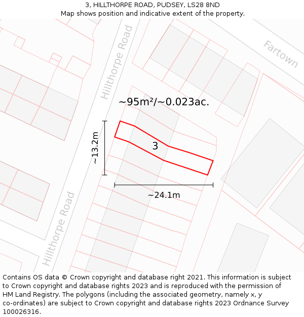 3, HILLTHORPE ROAD, PUDSEY, LS28 8ND: Plot and title map