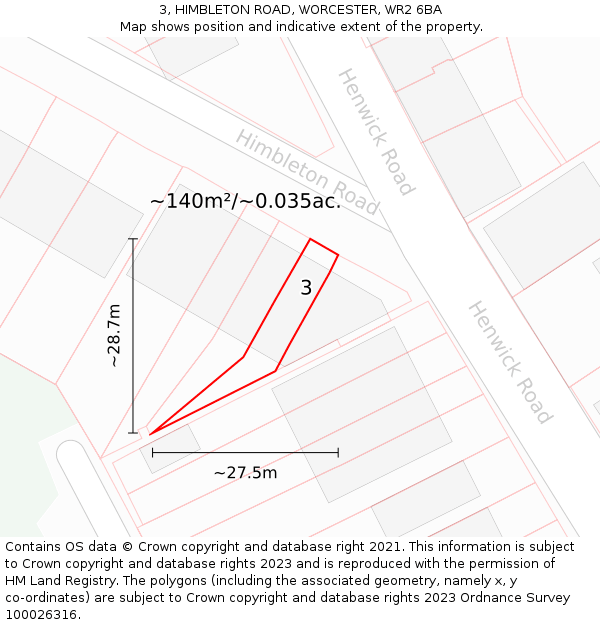 3, HIMBLETON ROAD, WORCESTER, WR2 6BA: Plot and title map