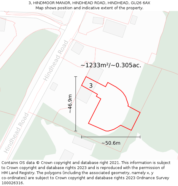3, HINDMOOR MANOR, HINDHEAD ROAD, HINDHEAD, GU26 6AX: Plot and title map
