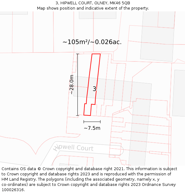 3, HIPWELL COURT, OLNEY, MK46 5QB: Plot and title map
