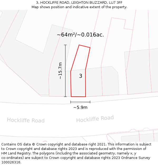 3, HOCKLIFFE ROAD, LEIGHTON BUZZARD, LU7 3FF: Plot and title map