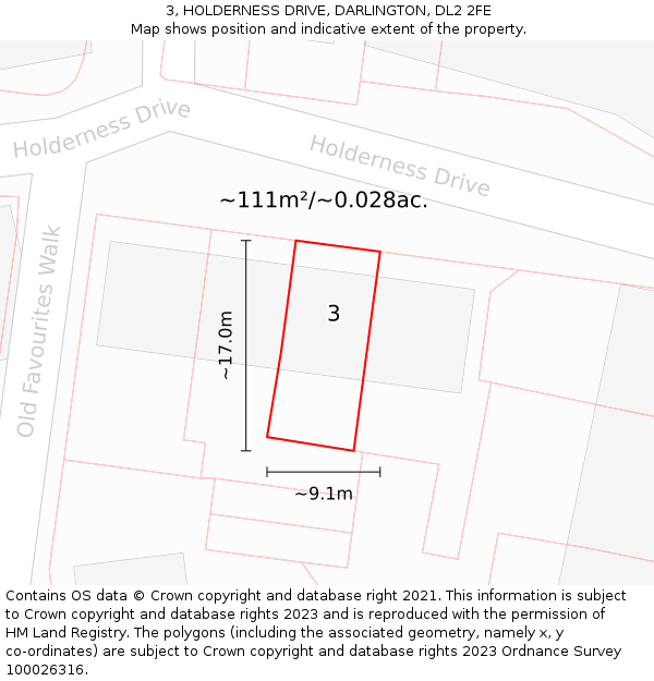 3, HOLDERNESS DRIVE, DARLINGTON, DL2 2FE: Plot and title map