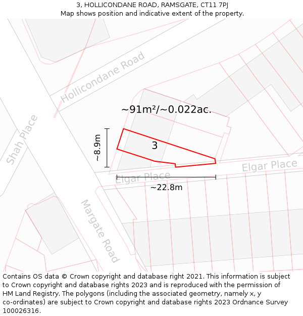 3, HOLLICONDANE ROAD, RAMSGATE, CT11 7PJ: Plot and title map