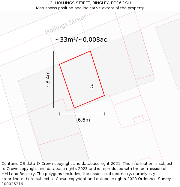 3, HOLLINGS STREET, BINGLEY, BD16 1SH: Plot and title map