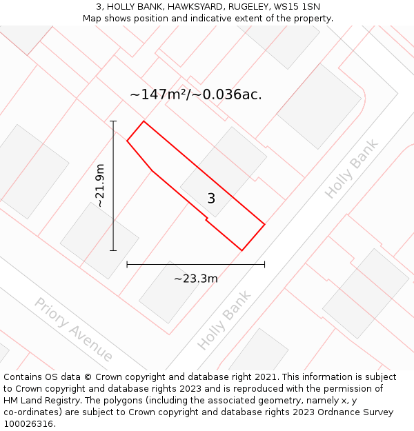 3, HOLLY BANK, HAWKSYARD, RUGELEY, WS15 1SN: Plot and title map
