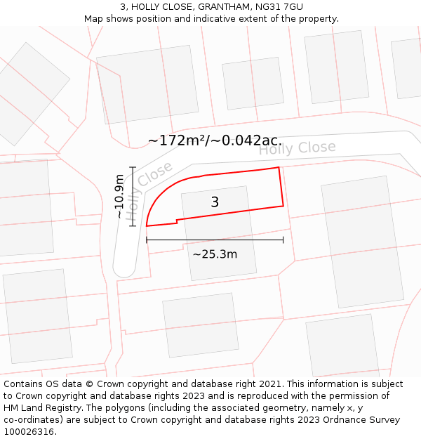 3, HOLLY CLOSE, GRANTHAM, NG31 7GU: Plot and title map