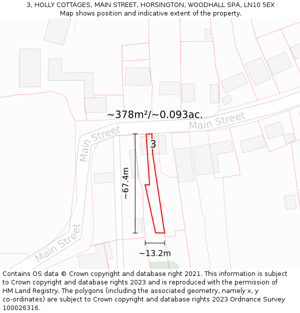 3, HOLLY COTTAGES, MAIN STREET, HORSINGTON, WOODHALL SPA, LN10 5EX: Plot and title map