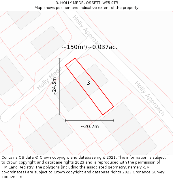 3, HOLLY MEDE, OSSETT, WF5 9TB: Plot and title map