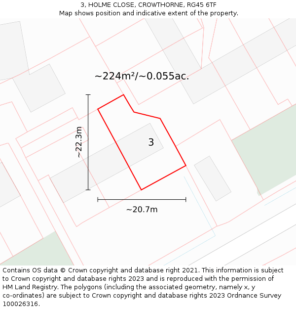 3, HOLME CLOSE, CROWTHORNE, RG45 6TF: Plot and title map